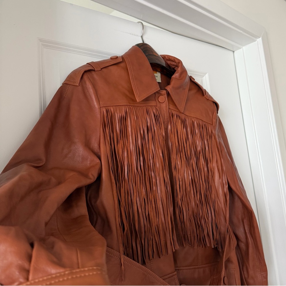 Farm Rio Brown Fringes Leather Coat - Picture 2 of 10